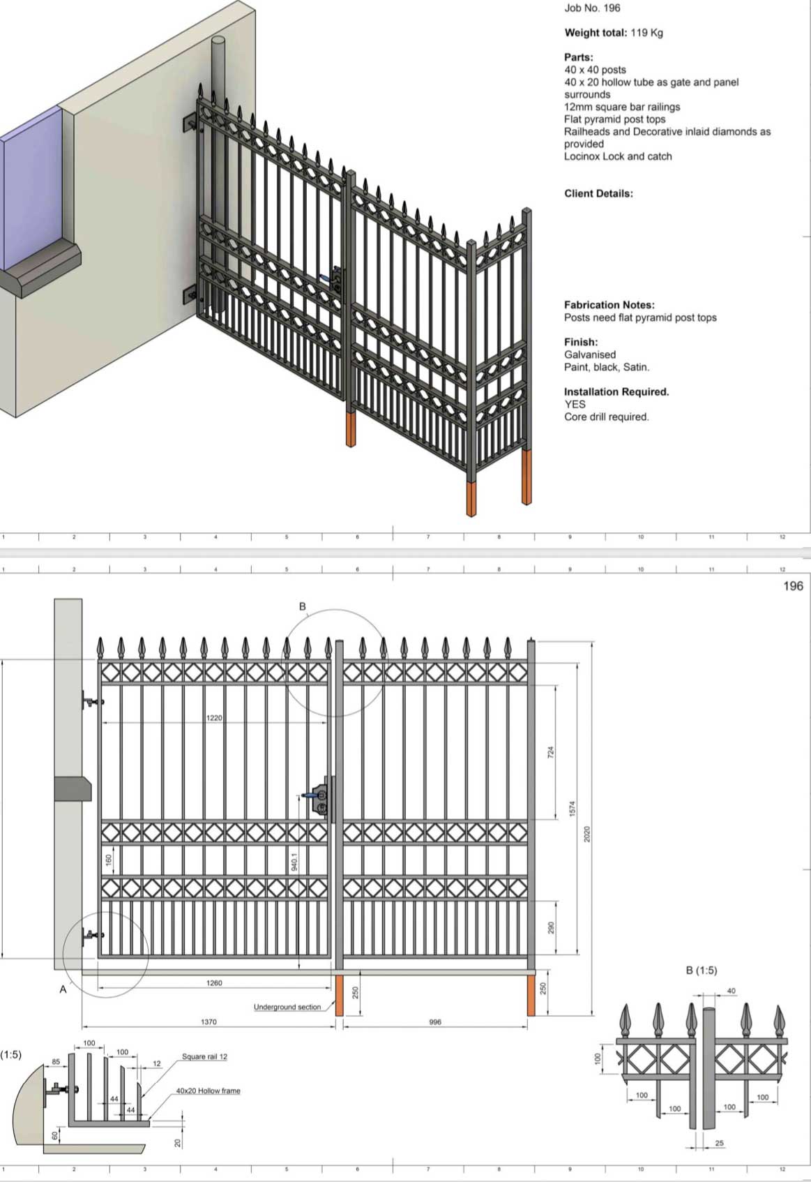 London - Style 3A - Tall wrought iron gate with latch