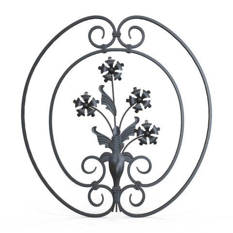 Rail Head - Round Fleur De Lis - Cast Iron - Round Base