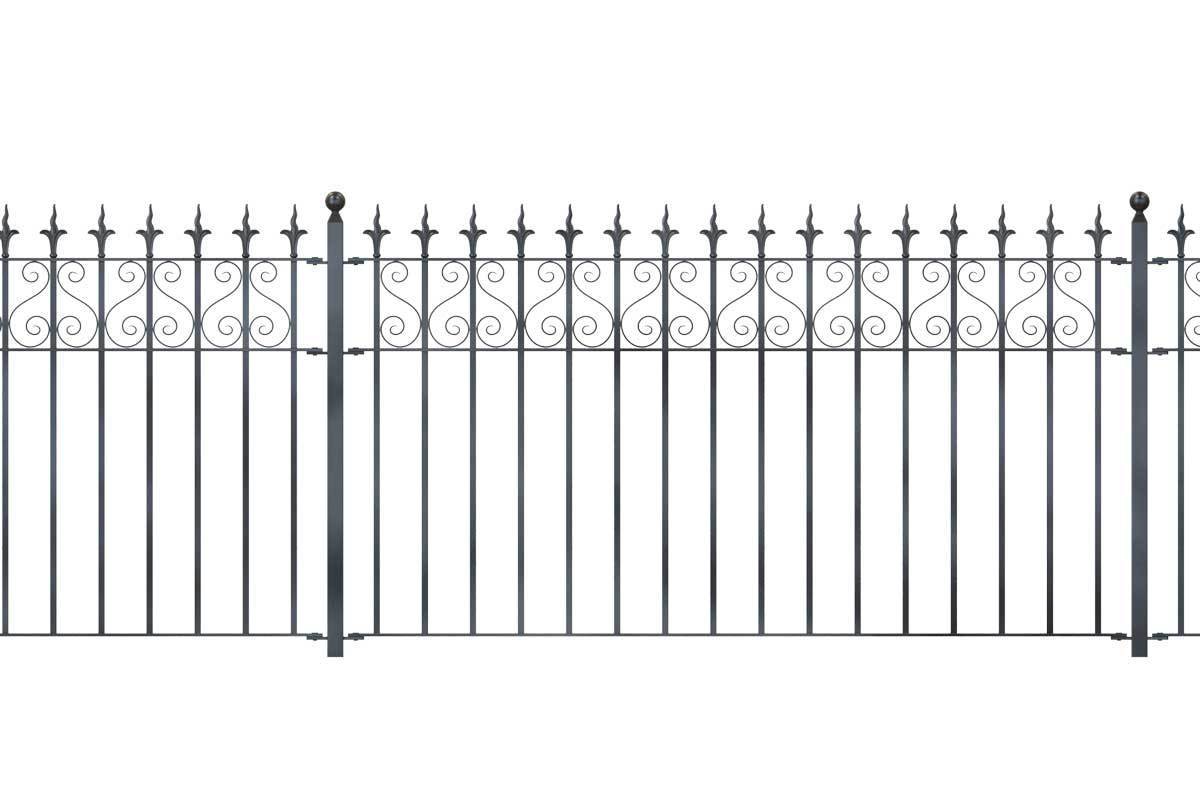 Railings - Canterbury - Style 16A - Wrought Iron Railing With Flame Rail Head
