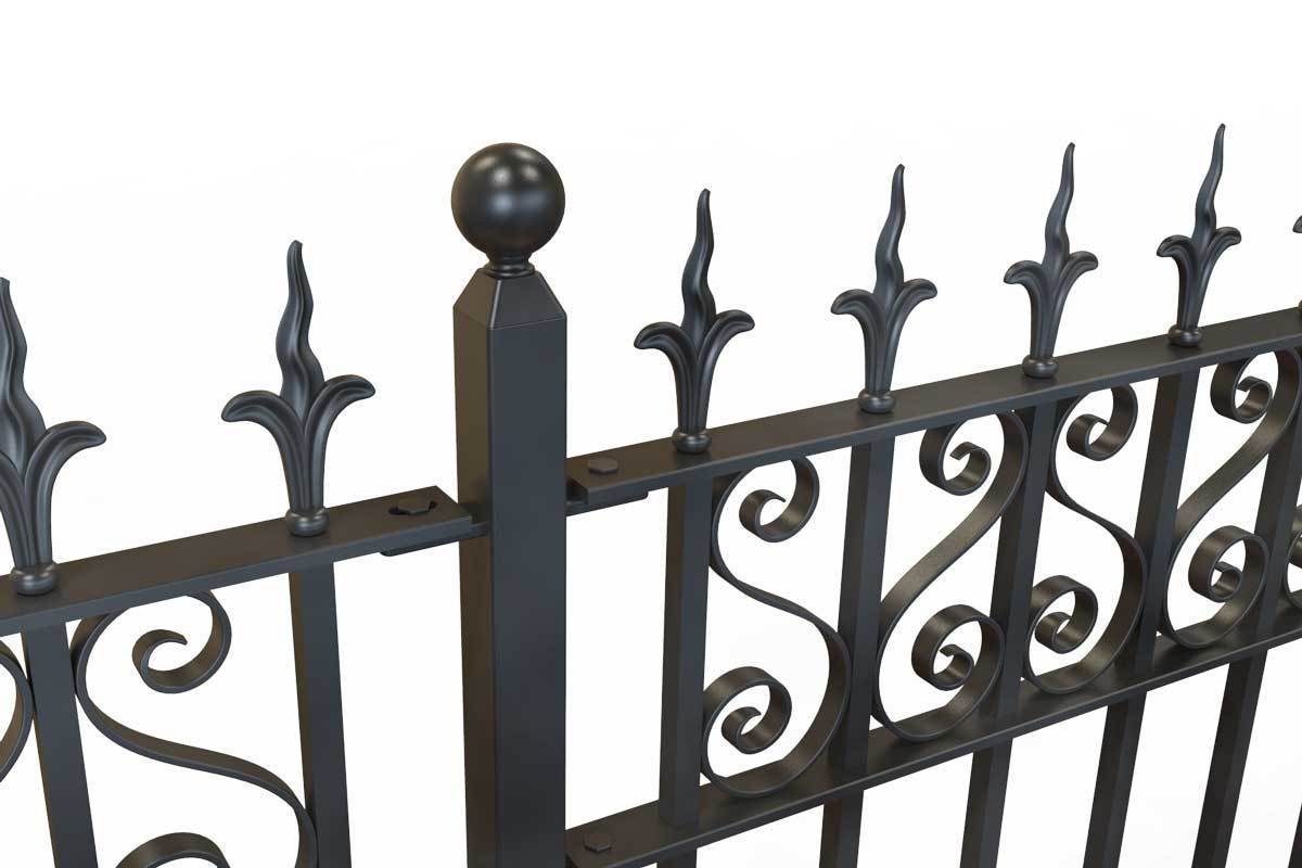 Railings - Canterbury - Style 16A - Wrought Iron Railing With Flame Rail Head