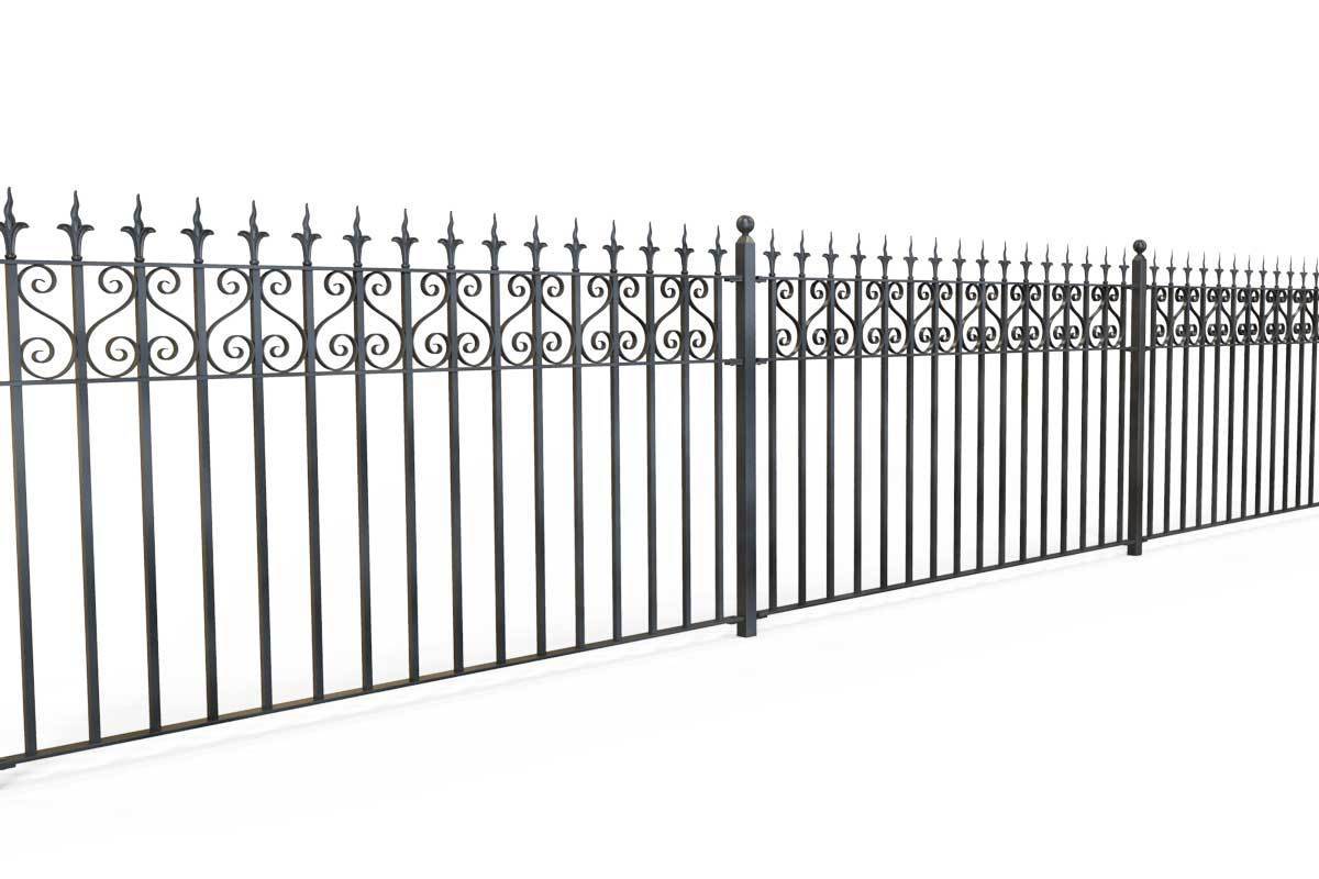 Railings - Canterbury - Style 16A - Wrought Iron Railing With Flame Rail Head
