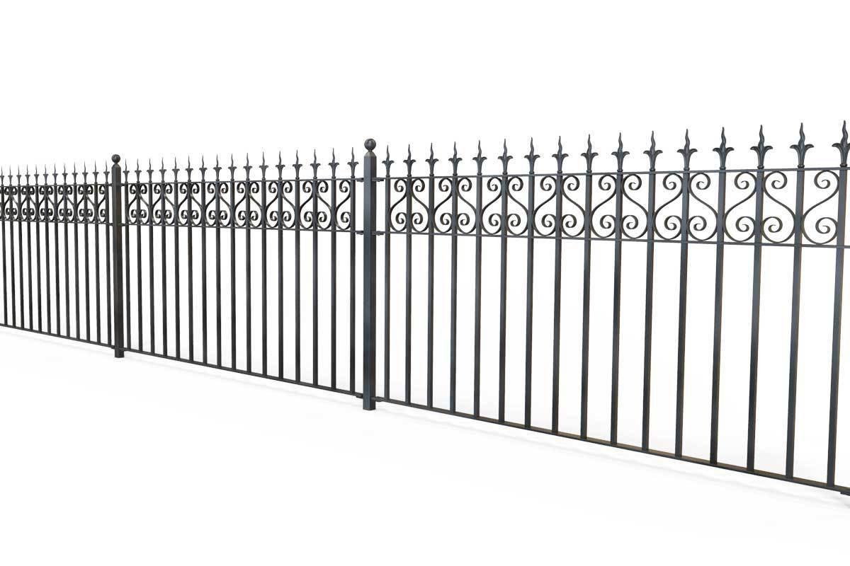 Railings - Canterbury - Style 16A - Wrought Iron Railing With Flame Rail Head