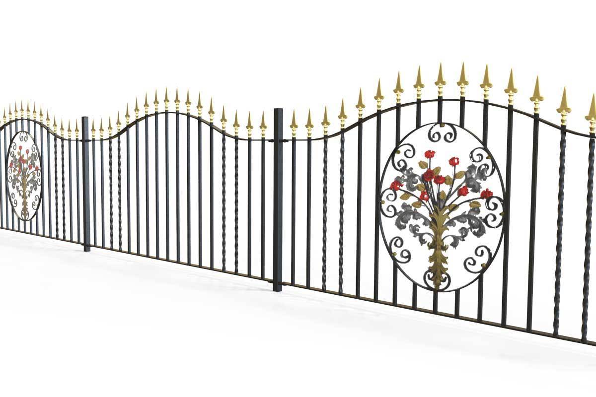 Railings - Marlborough - Style 6A - Wrought Iron Railing - Decorative Flower Panel