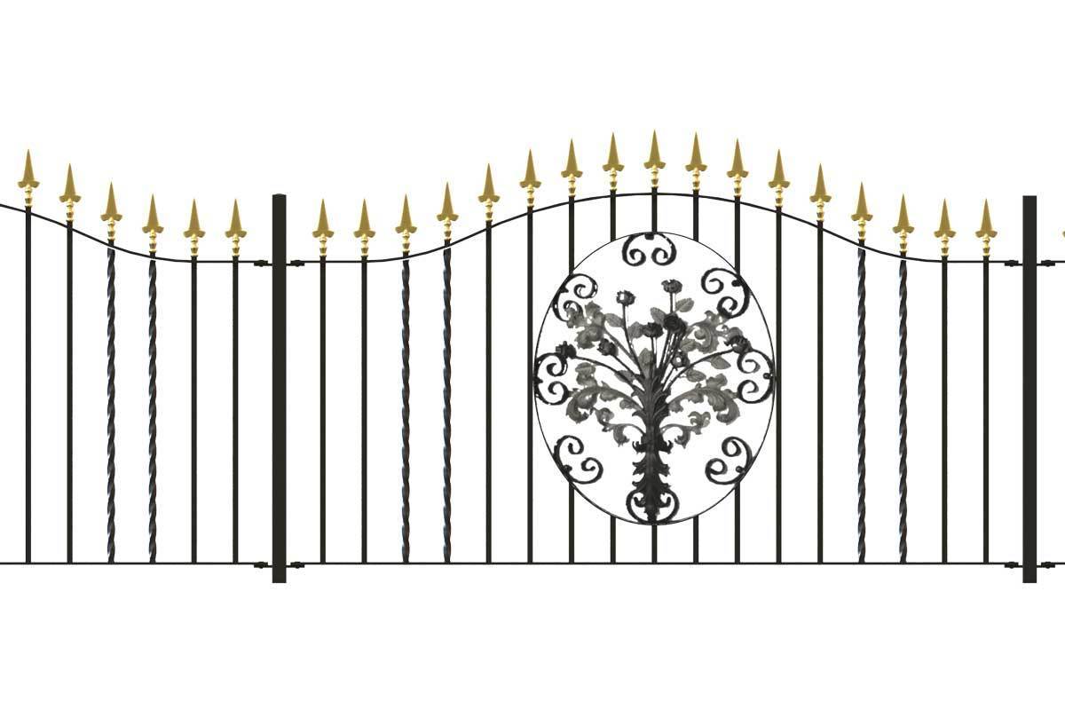 Railings - Marlborough - Style 6A - Wrought Iron Railing - Decorative Flower Panel