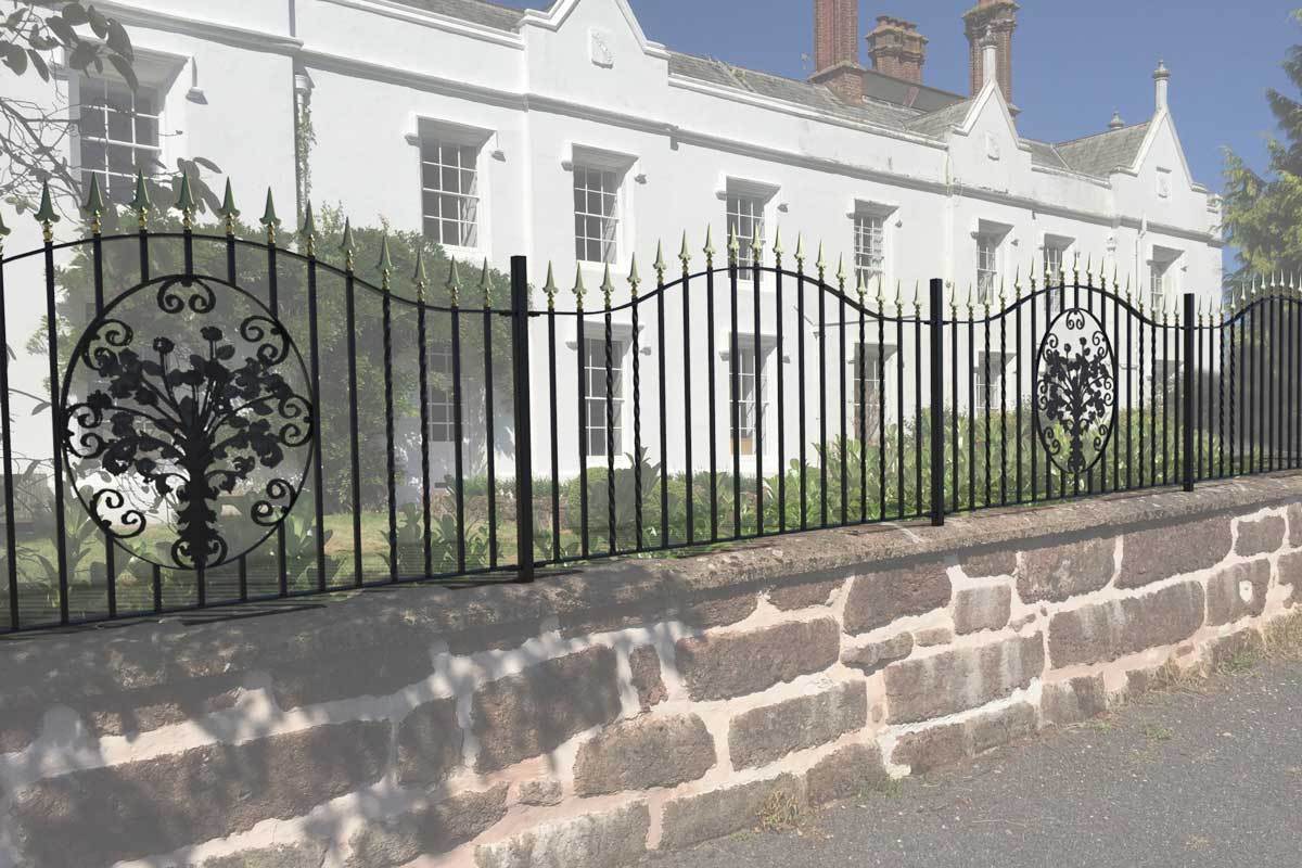 Railings - Marlborough - Style 6A - Wrought Iron Railing - Decorative Flower Panel