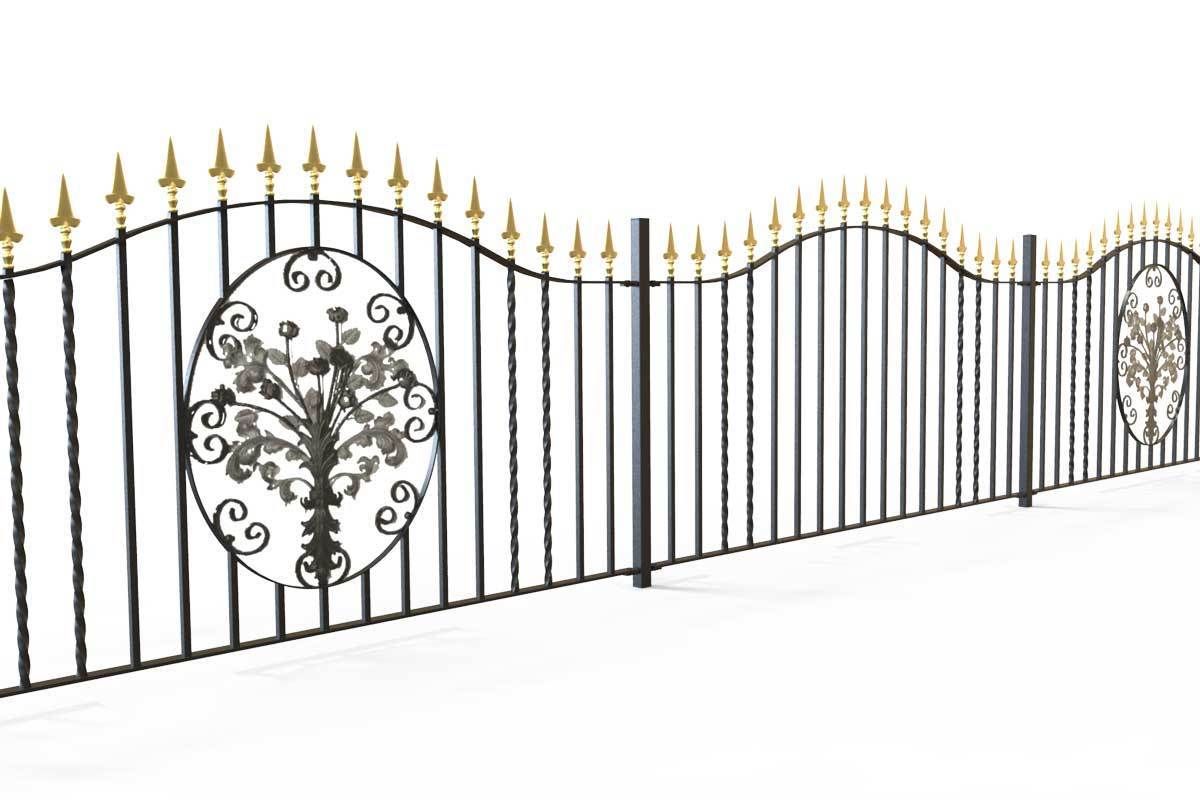 Railings - Marlborough - Style 6A - Wrought Iron Railing - Decorative Flower Panel