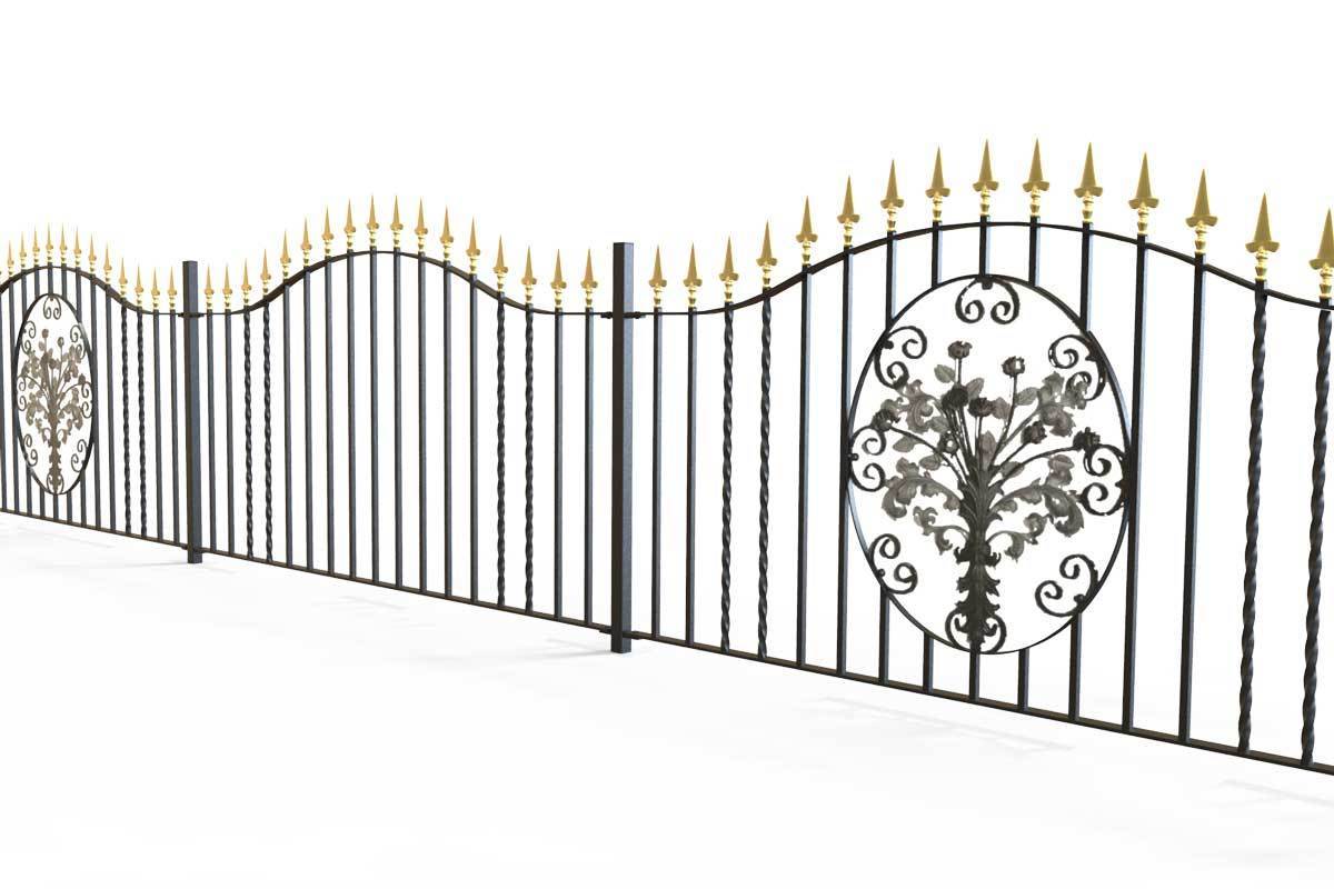 Railings - Marlborough - Style 6A - Wrought Iron Railing - Decorative Flower Panel