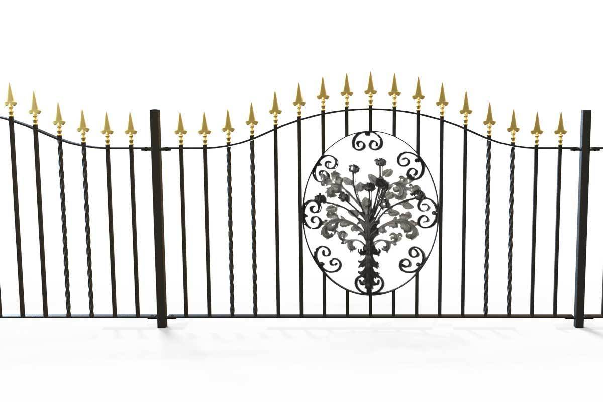 Railings - Marlborough - Style 6A - Wrought Iron Railing - Decorative Flower Panel