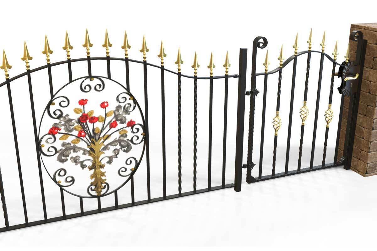 Railings - Marlborough - Style 6A - Wrought Iron Railing - Decorative Flower Panel
