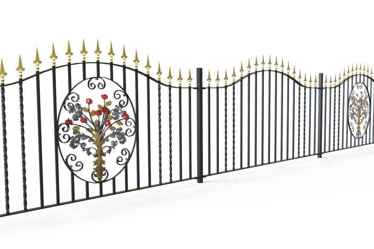 Railings - Marlborough - Style 6A - Wrought Iron Railing - Decorative Flower Panel