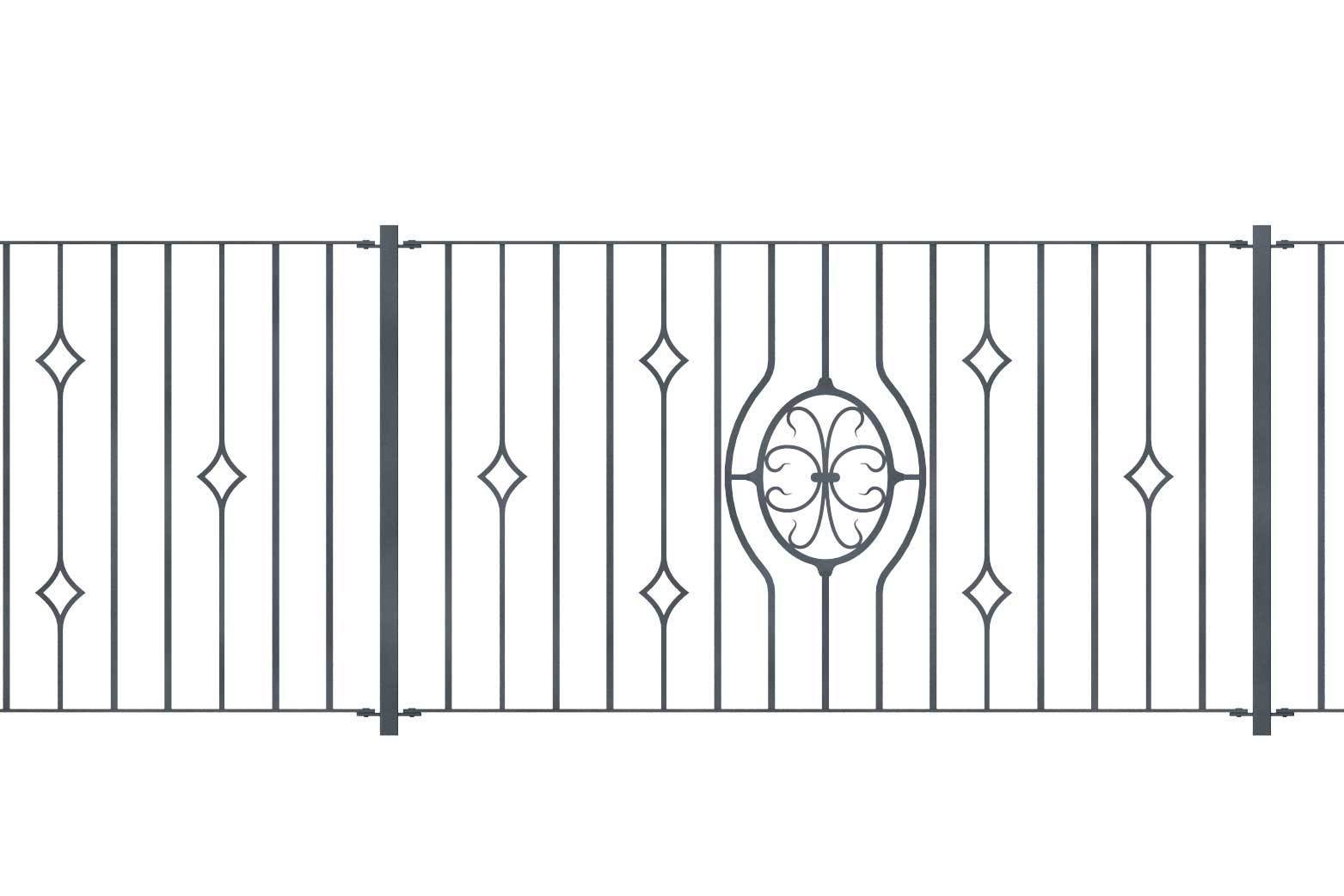 Railings - Newquay - Style 21D - Wrought Iron Railing With Double Astral Pattern And Martel Panel