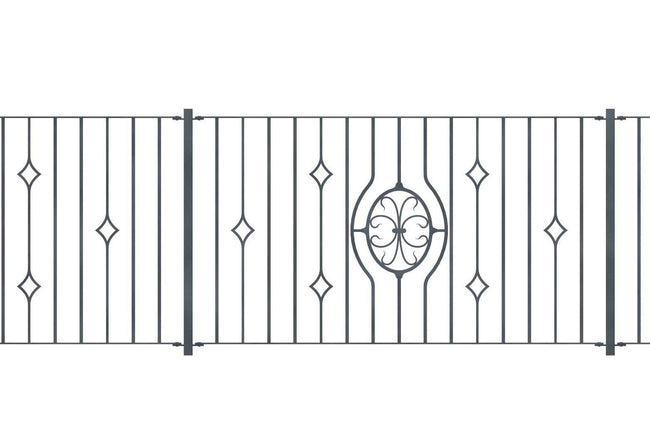 Railings - Newquay - Style 21D - Wrought Iron Railing With Double Astral Pattern And Martel Panel