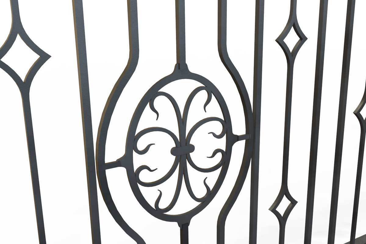 Railings - Newquay - Style 21D - Wrought Iron Railing With Double Astral Pattern And Martel Panel