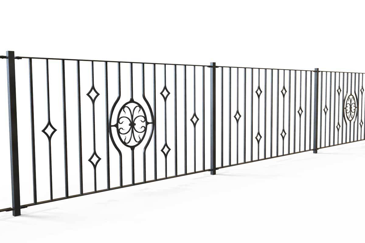 Railings - Newquay - Style 21D - Wrought Iron Railing With Double Astral Pattern And Martel Panel