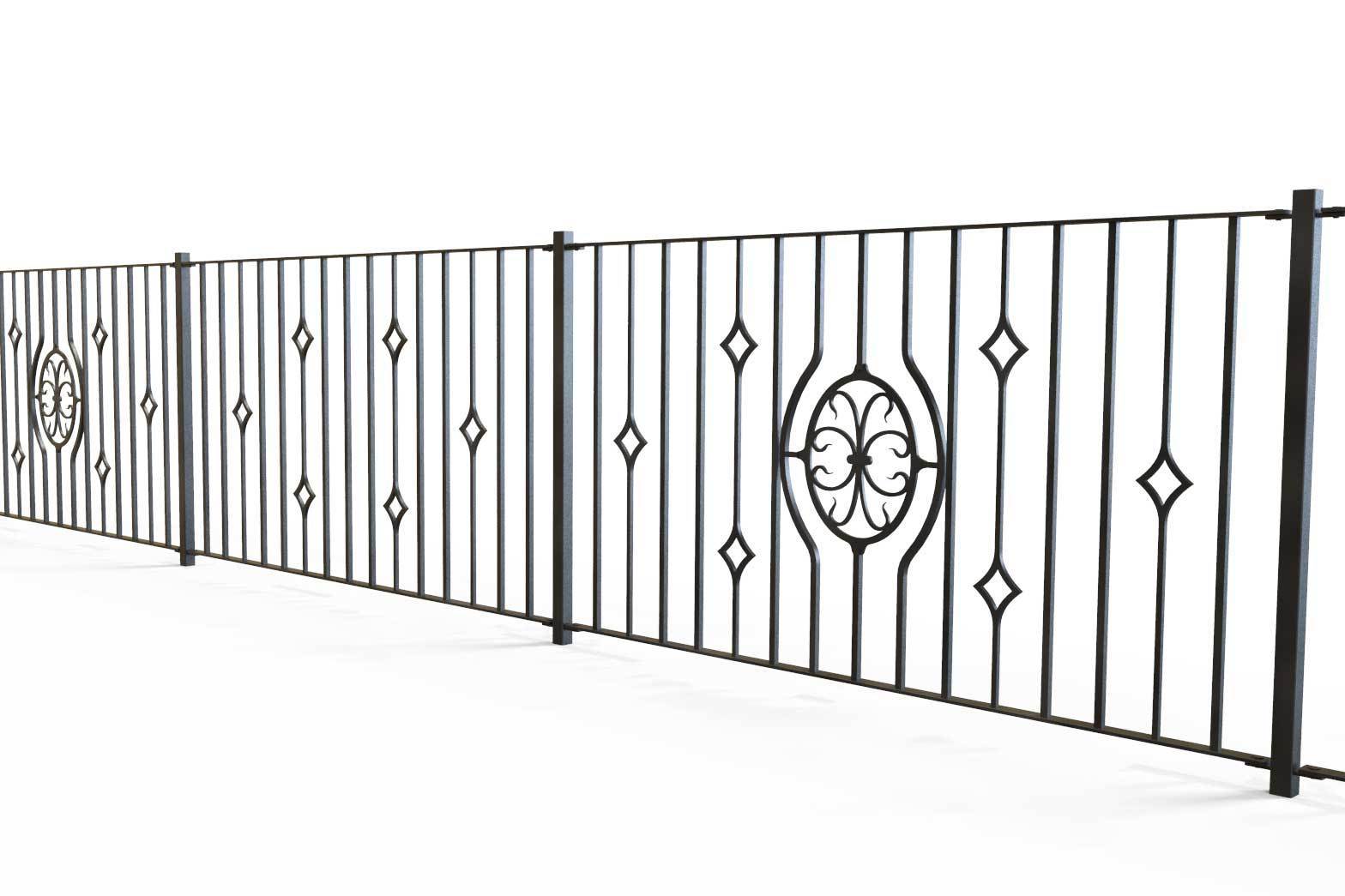 Railings - Newquay - Style 21D - Wrought Iron Railing With Double Astral Pattern And Martel Panel