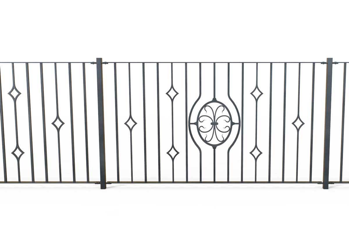 Railings - Newquay - Style 21D - Wrought Iron Railing With Double Astral Pattern And Martel Panel