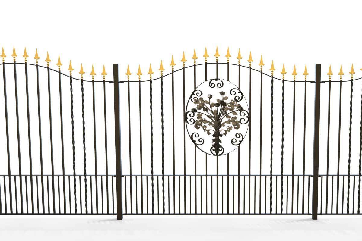 Tall Railings - Marlborough - Style 6 - Tall Iron Railing With Decorative Flower Panel