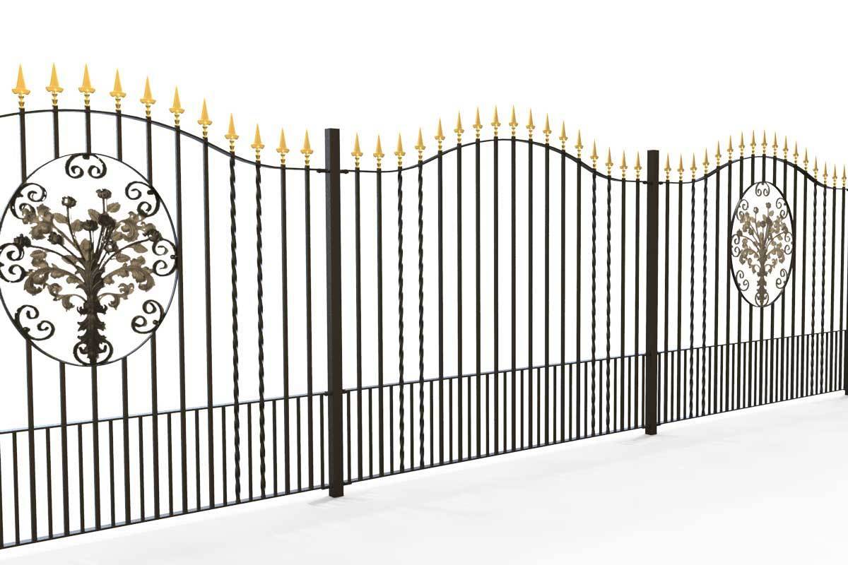 Tall Railings - Marlborough - Style 6 - Tall Iron Railing With Decorative Flower Panel