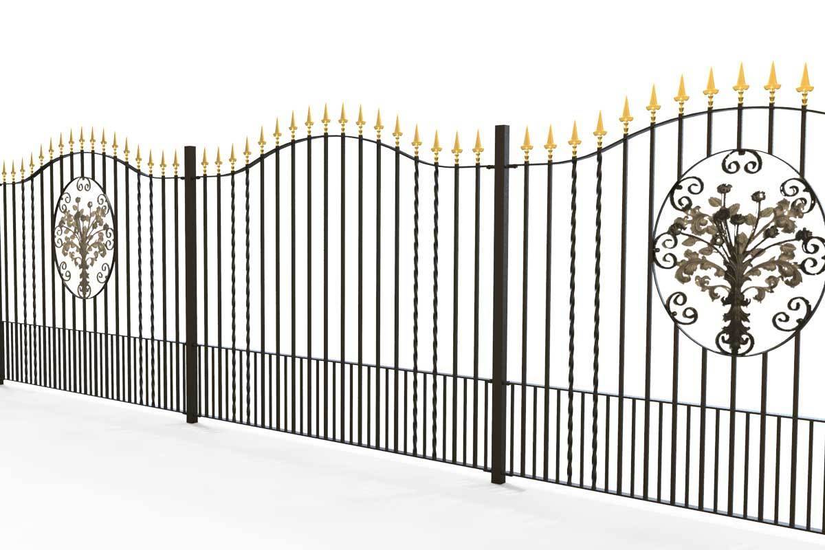Tall Railings - Marlborough - Style 6 - Tall Iron Railing With Decorative Flower Panel