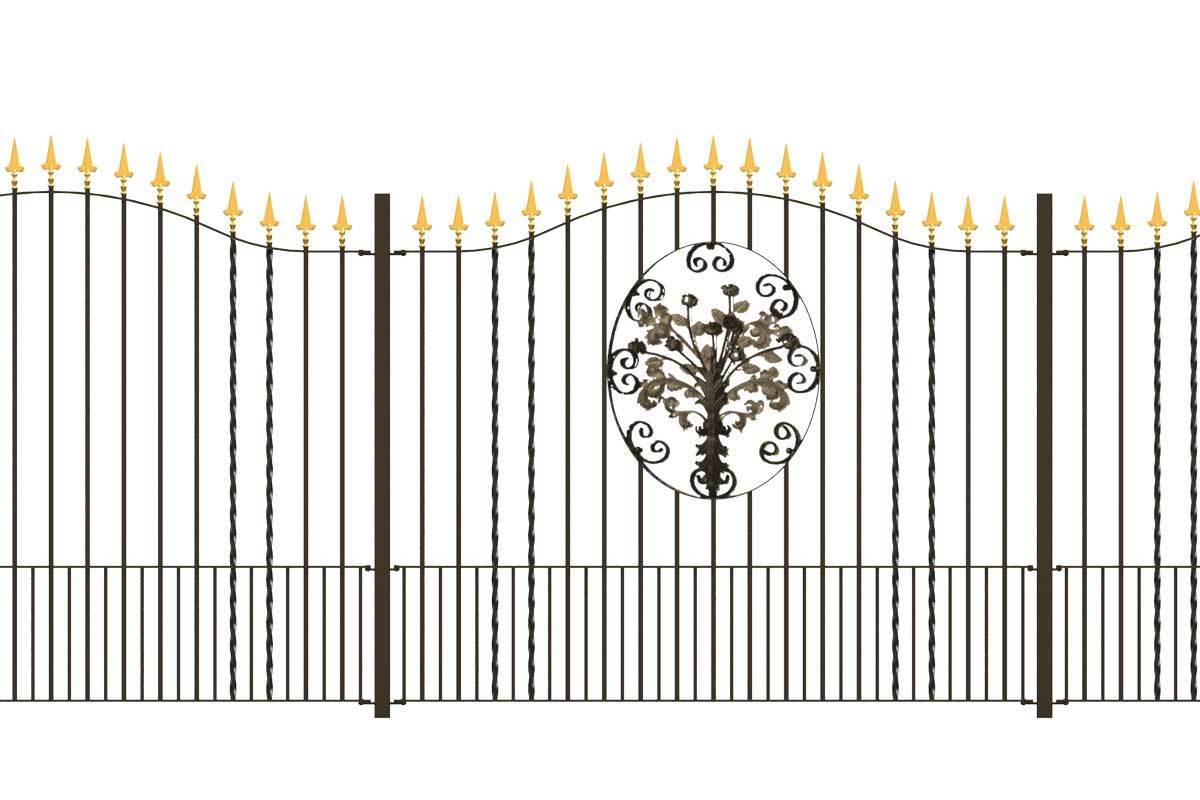 Tall Railings - Marlborough - Style 6 - Tall Iron Railing With Decorative Flower Panel