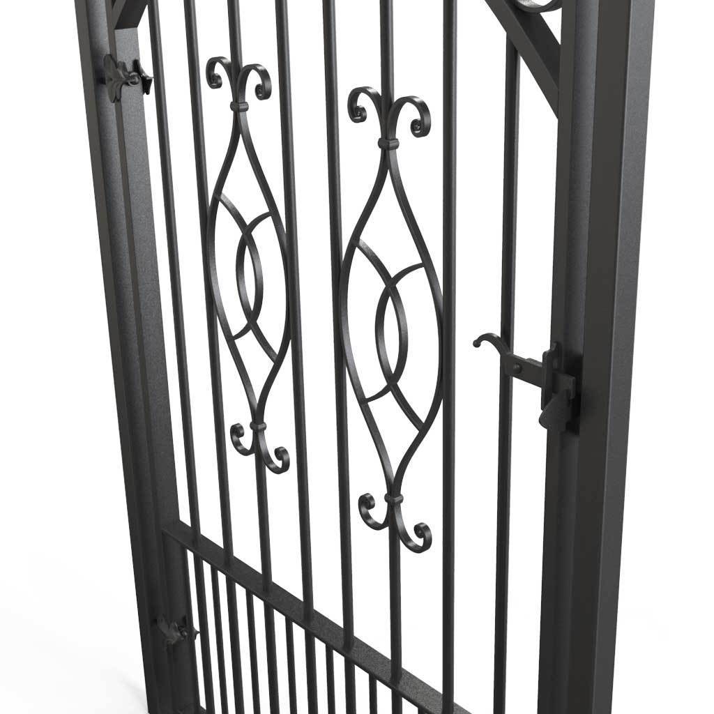 Tall Wrought Iron Side Gate - Clifton - Style 5A - Tall Wrought Iron Gate With Panels And Latch