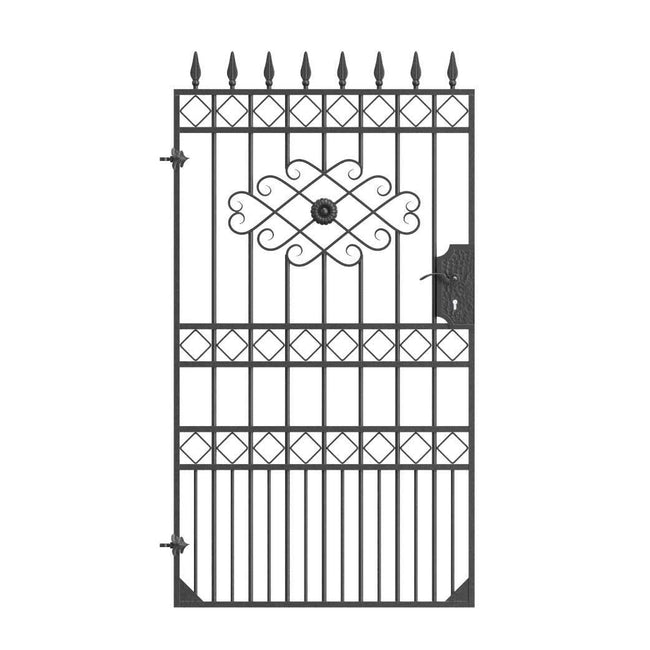 Tall Wrought Iron Side Gate - London - Style 3B - Tall Wrought Iron Gate With Rectangular Lock