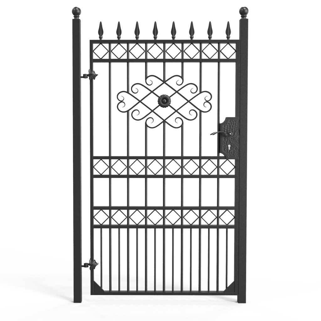 Tall Wrought Iron Side Gate - London - Style 3B - Tall Wrought Iron Gate With Rectangular Lock