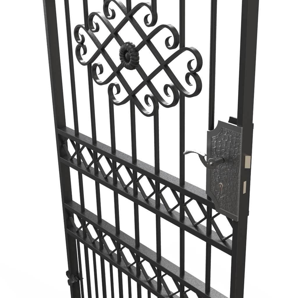 Tall Wrought Iron Side Gate - London - Style 3B - Tall Wrought Iron Gate With Rectangular Lock