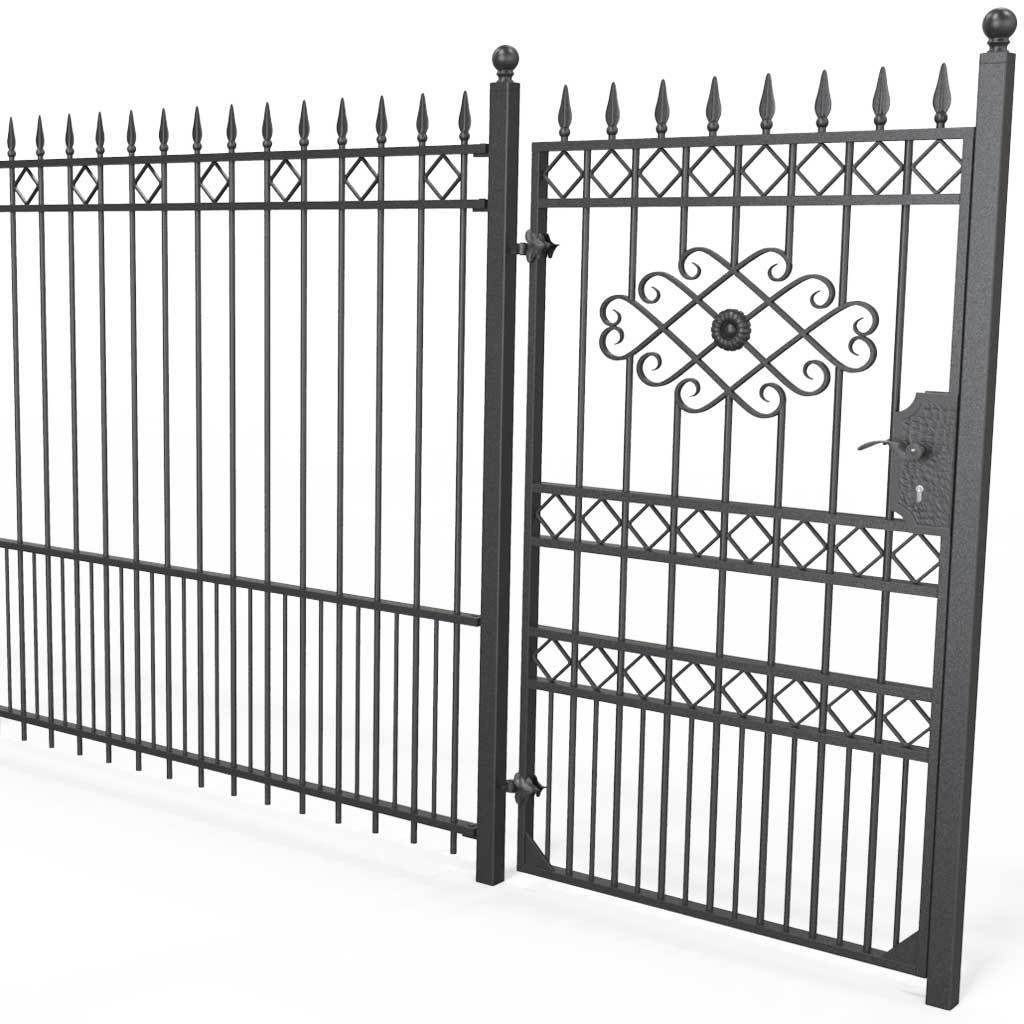 Tall Wrought Iron Side Gate - London - Style 3B - Tall Wrought Iron Gate With Rectangular Lock