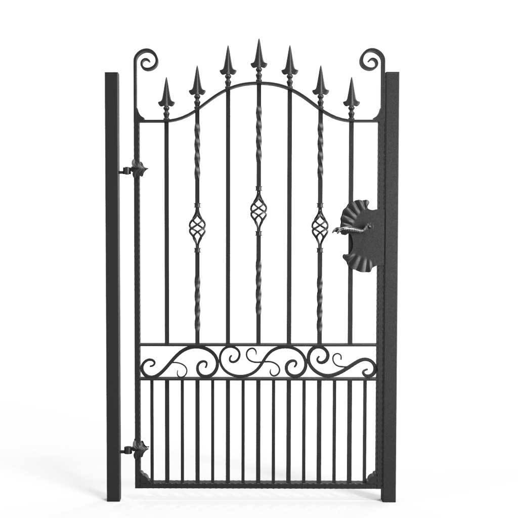 Tall Wrought Iron Side Gate - Marlborough - Style 2A - Tall Side Gate With Decorative Panels And Decorative Lock