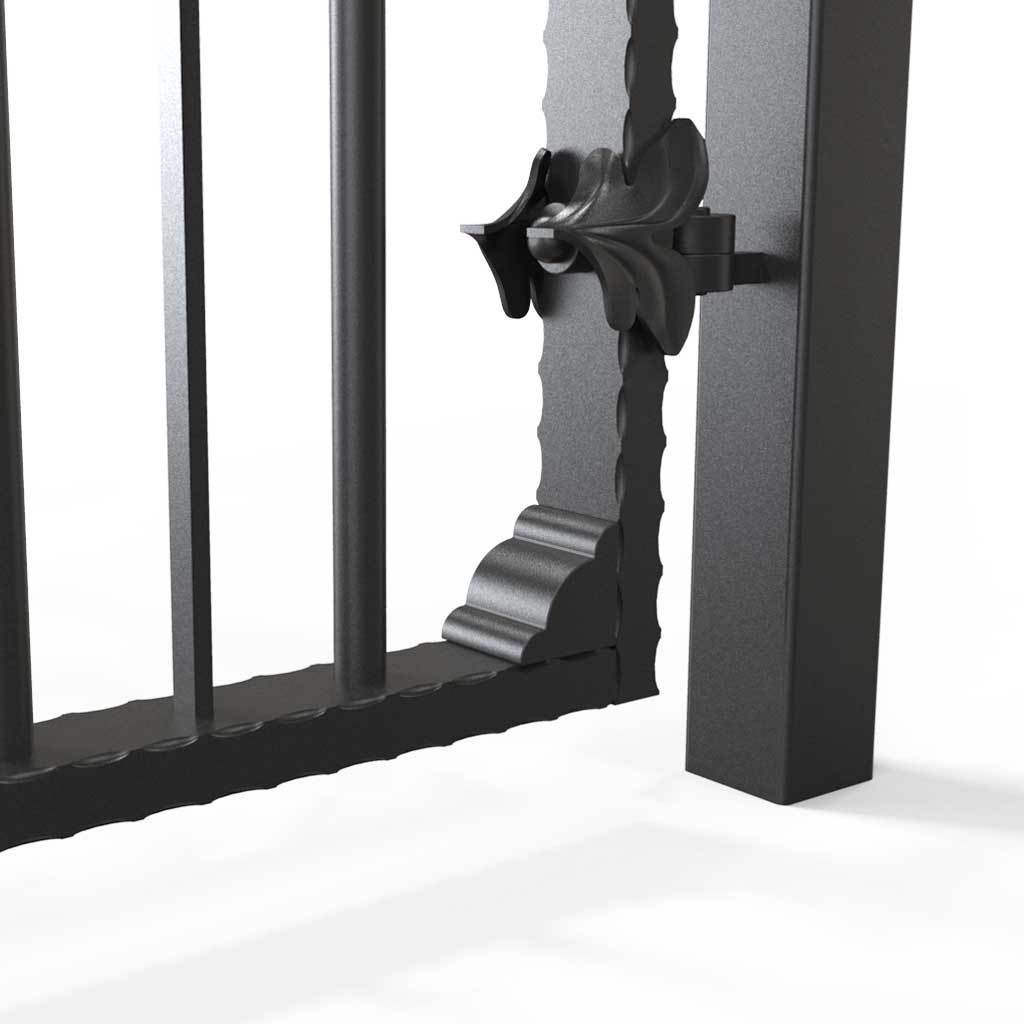 Tall Wrought Iron Side Gate - Salisbury - Style 1C - Tall Wrought Iron Side Gate With Decorative Panel, Rail Heads And Lock