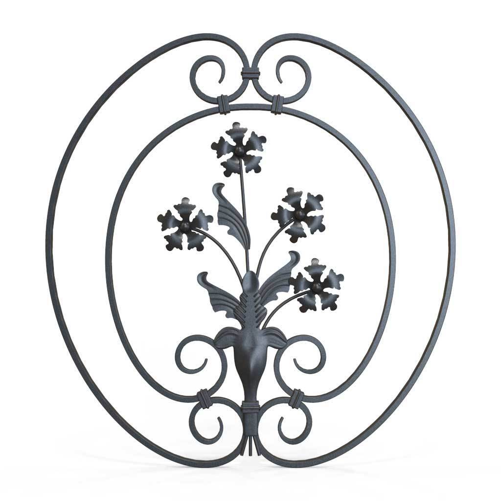 Tall Wrought Iron Side Gate - Salisbury - Style 1C - Tall Wrought Iron Side Gate With Decorative Panel, Rail Heads And Lock