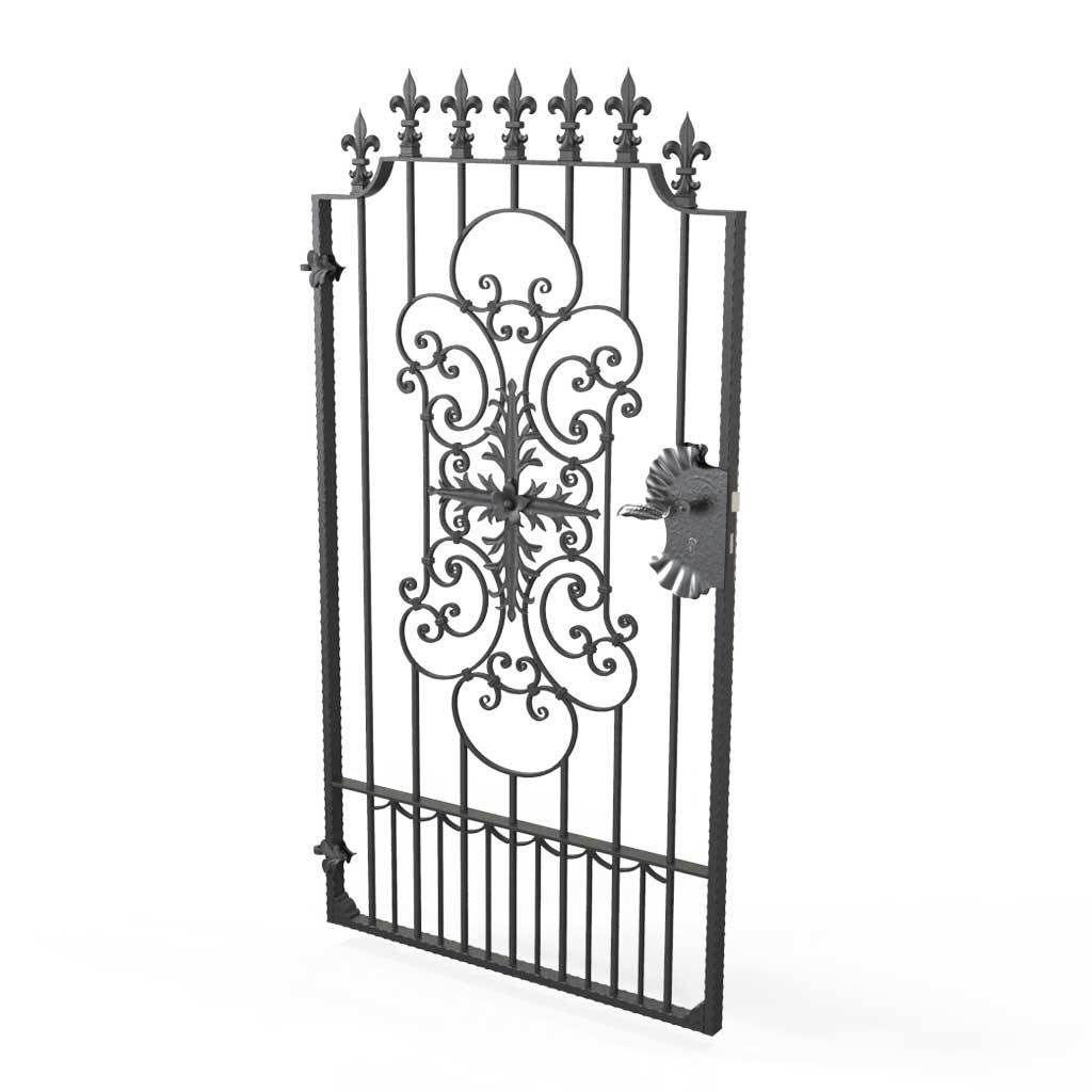 Tall Wrought Iron Side Gate - Salisbury - Style 1D - Tall Gate With Large Panel And Decorative Lock