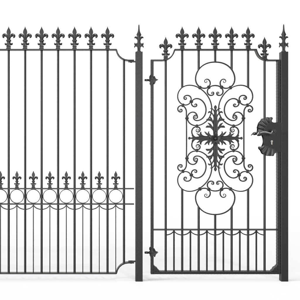 Tall Wrought Iron Side Gate - Salisbury - Style 1D - Tall Gate With Large Panel And Decorative Lock