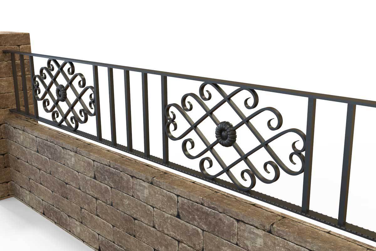 Wall Top Railings - Pevmere - Style 20A - Wall Railing - With Wrought Iron Pomeroy Decorative Panels