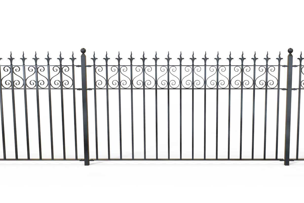 Railings - Canterbury - Style 16A - Wrought Iron Railing With Flame Rail Head