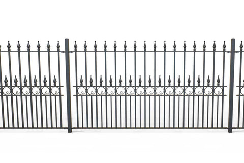 St Albans - Style 17D - Tall Wrought Iron Railing With Decorative Panels and Dog Bars