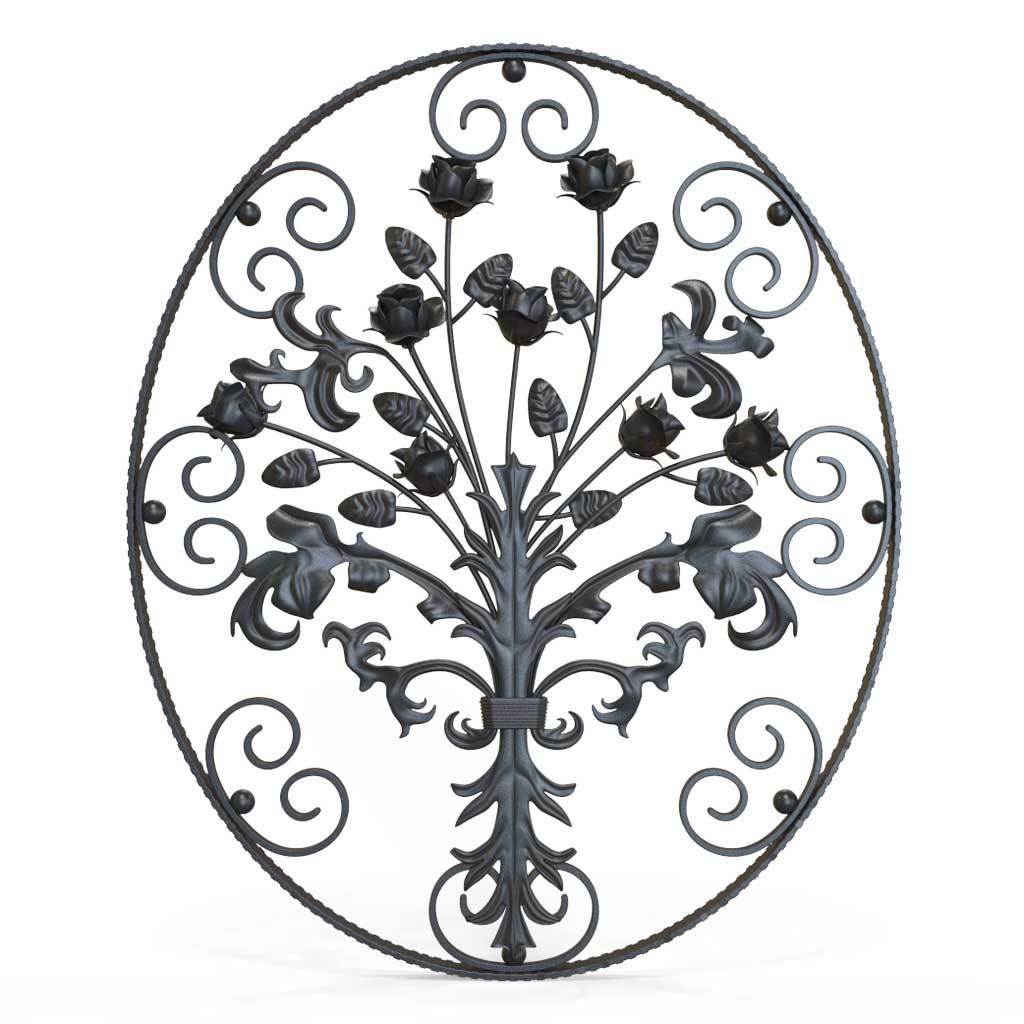 Railings - Marlborough - Style 6A - Wrought Iron Railing - Decorative Flower Panel