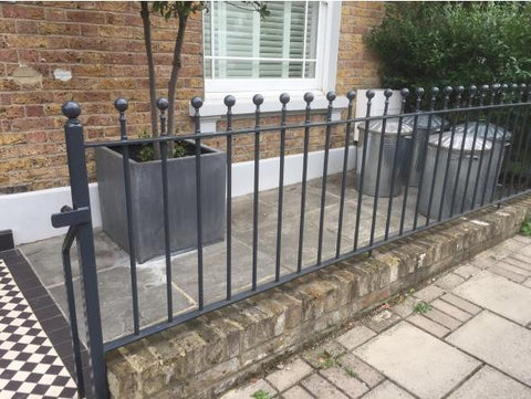 St Albans - Style 17D - Tall Wrought Iron Railing With Decorative Panels and Dog Bars