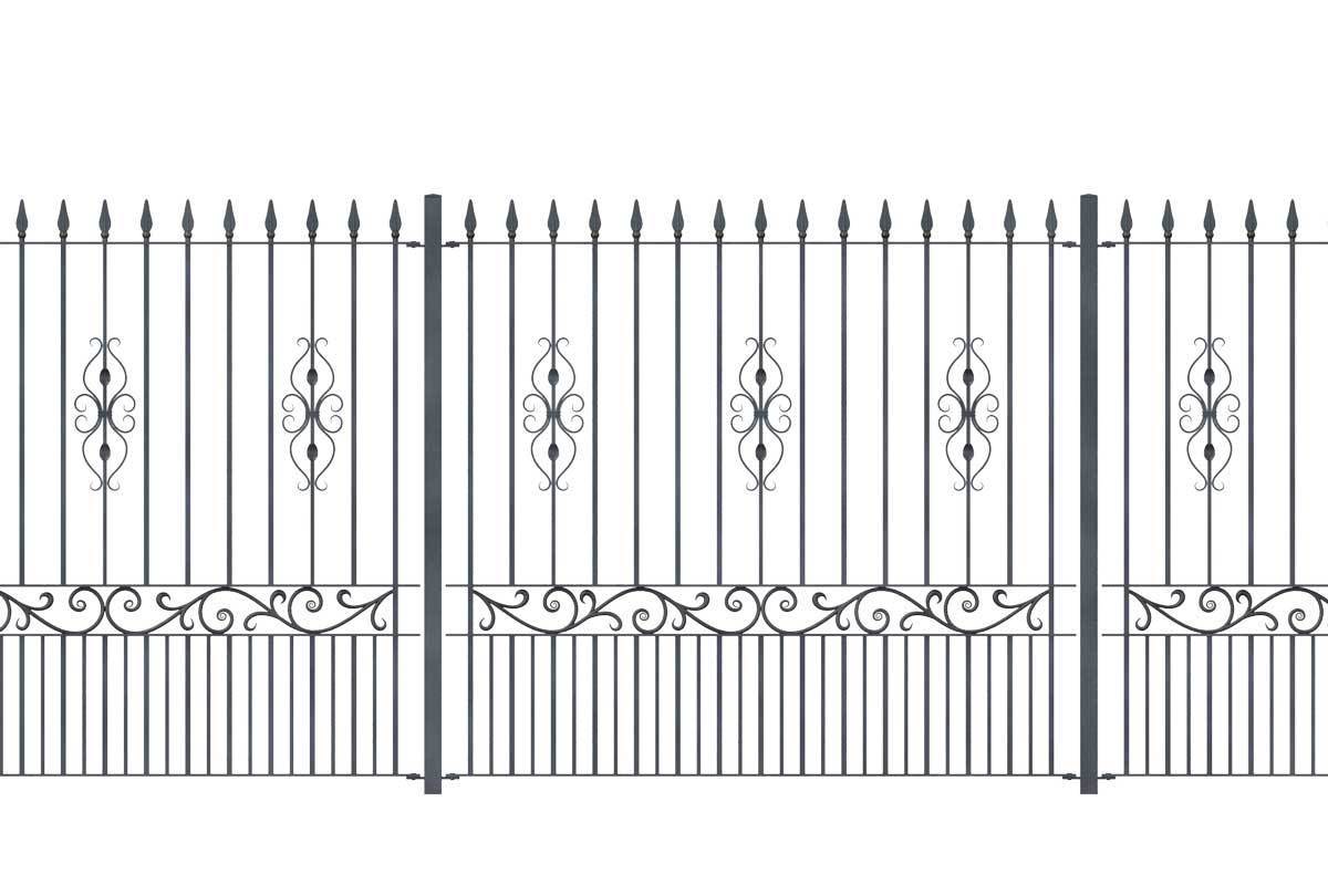 Tall Railings - St Albans - Style 17D - Tall Wrought Iron Railing With Decorative Panels And Dog Bars