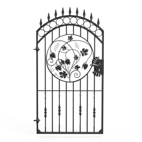 Marlborough - Style 2D - Tall wrought iron gate with lock and grape decorative panel