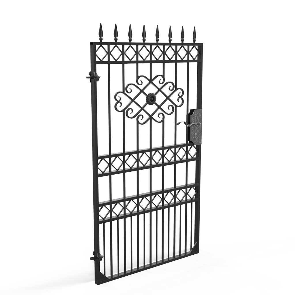 Tall Wrought Iron Side Gate - London - Style 3B - Tall Wrought Iron Gate With Rectangular Lock