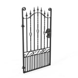 Tall Wrought Iron Side Gate - Marlborough - Style 2A - Tall Side Gate With Decorative Panels And Decorative Lock