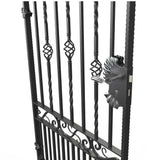 Tall Wrought Iron Side Gate - Marlborough - Style 2A - Tall Side Gate With Decorative Panels And Decorative Lock