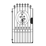 Tall Wrought Iron Side Gate - Salisbury - Style 1C - Tall Wrought Iron Side Gate With Decorative Panel, Rail Heads And Lock