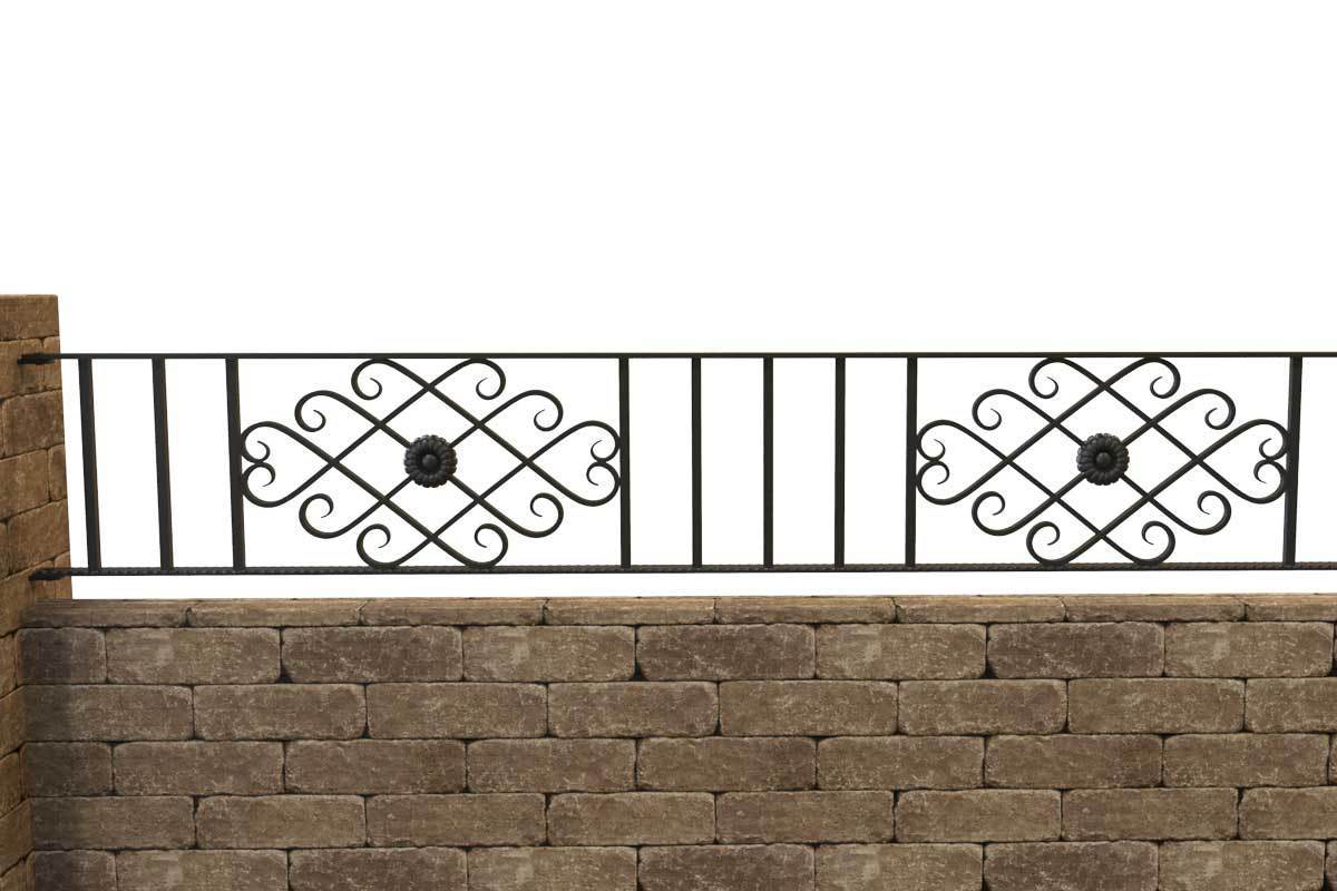 Wall Top Railings - Pevmere - Style 20A - Wall Railing - With Wrought Iron Pomeroy Decorative Panels